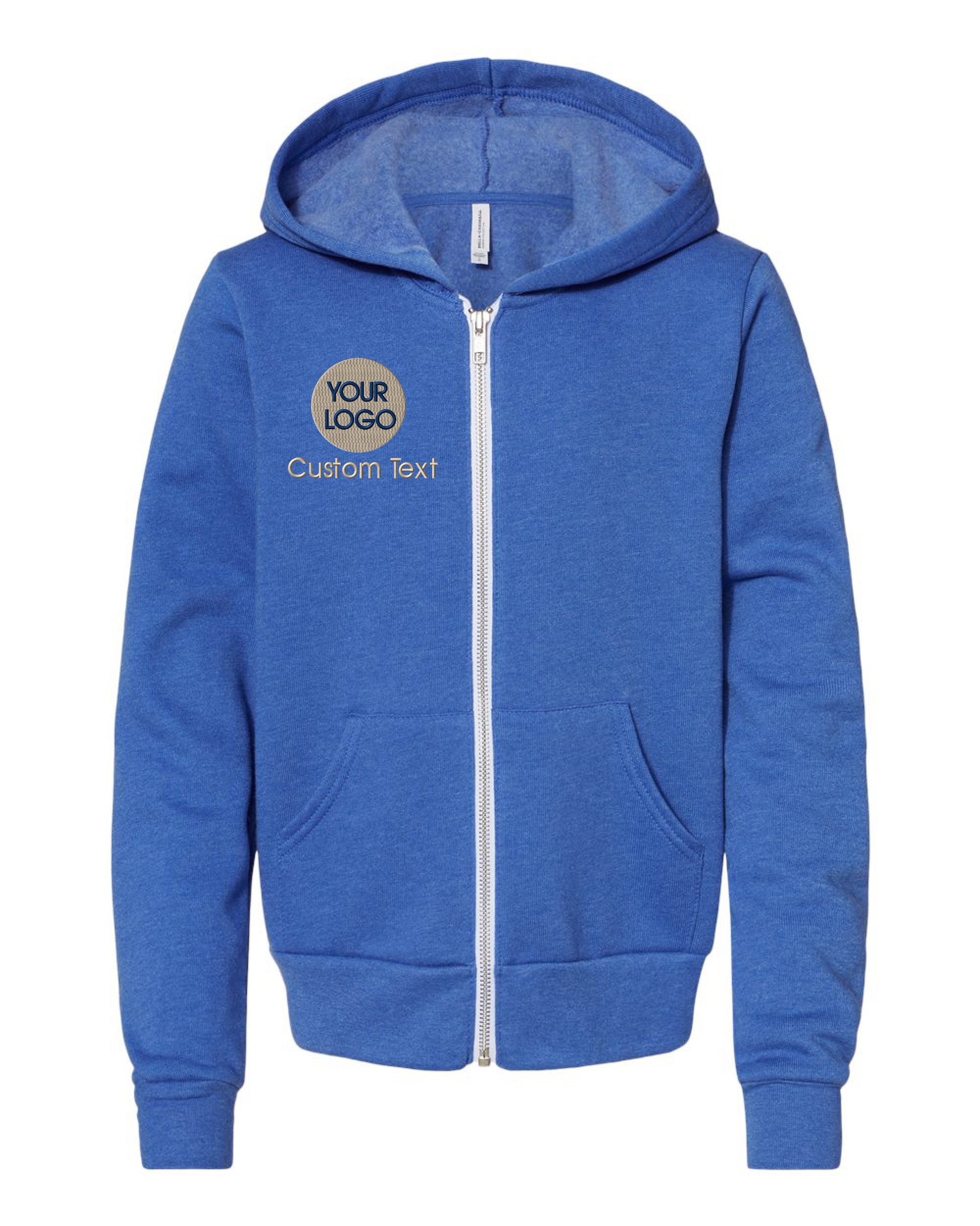 a blue hoodie with the words your logo on it