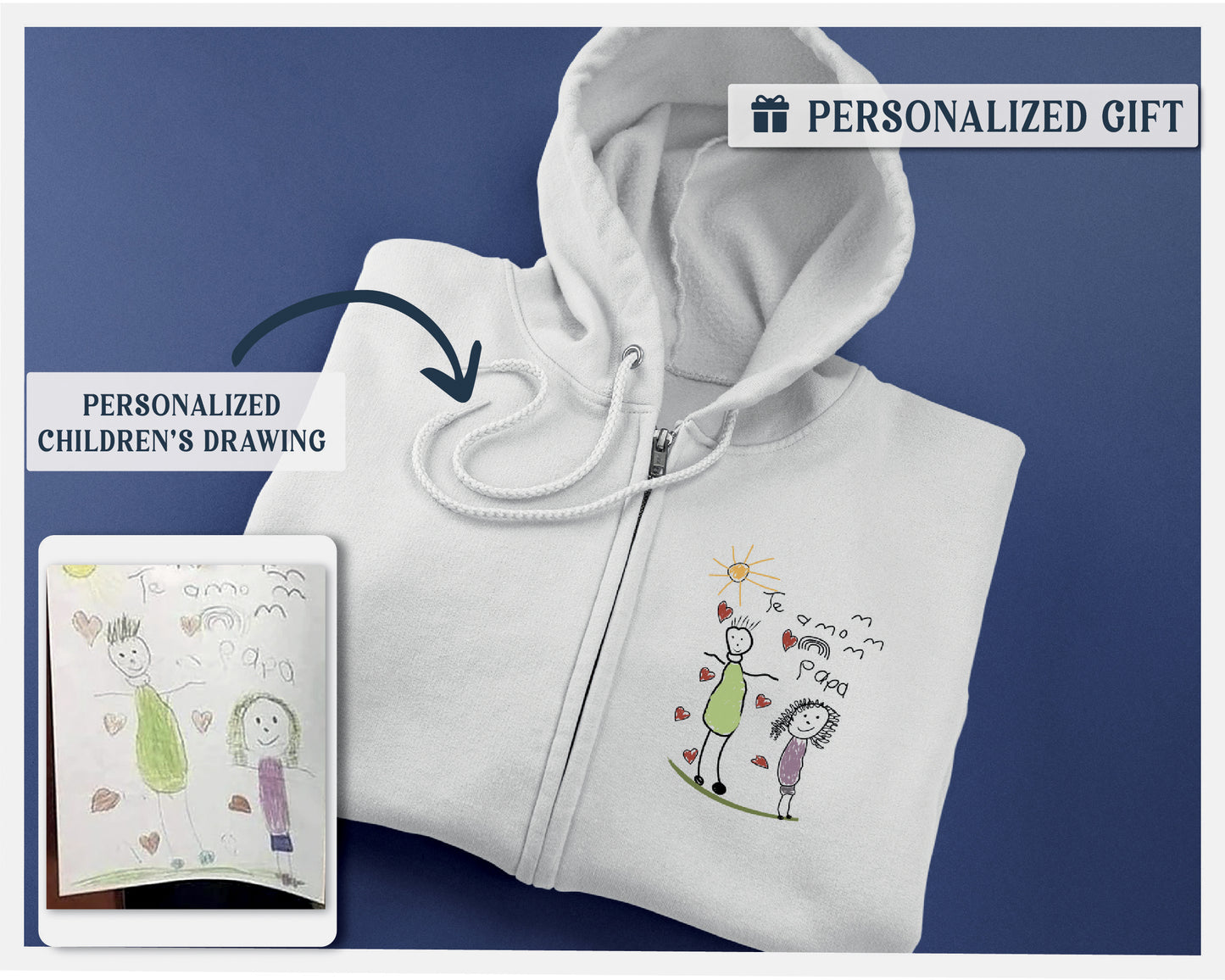 a personalized hoodie with a child's drawing on it