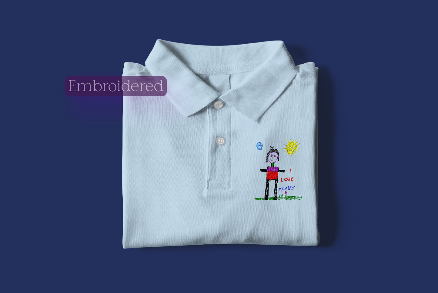 a white polo shirt with a picture of a person on it
