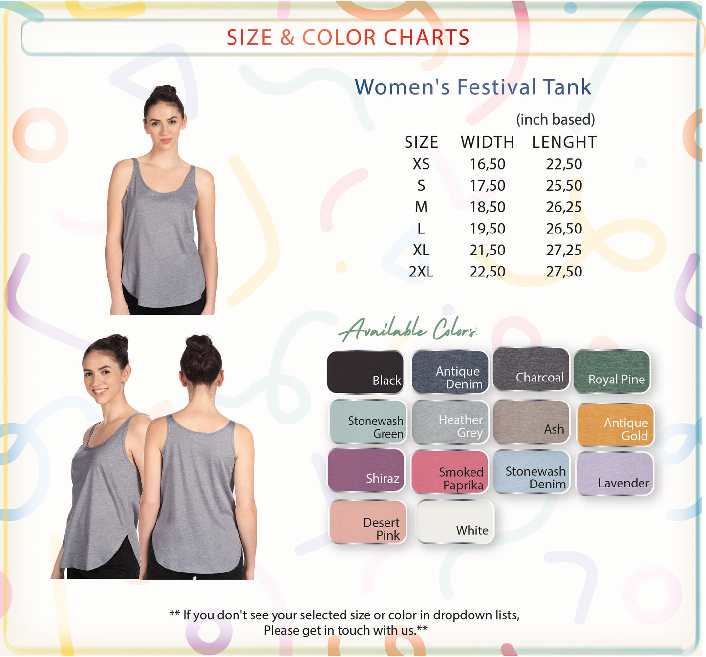 a women's festival tank top with different colors