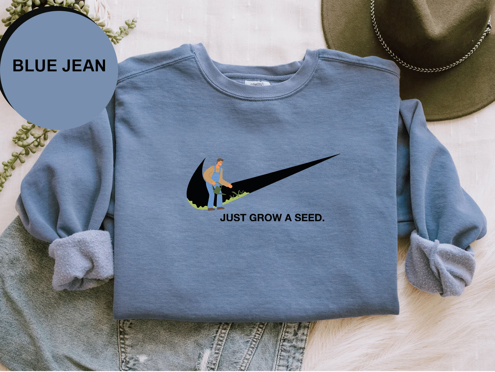 a blue shirt with a picture of a person on it