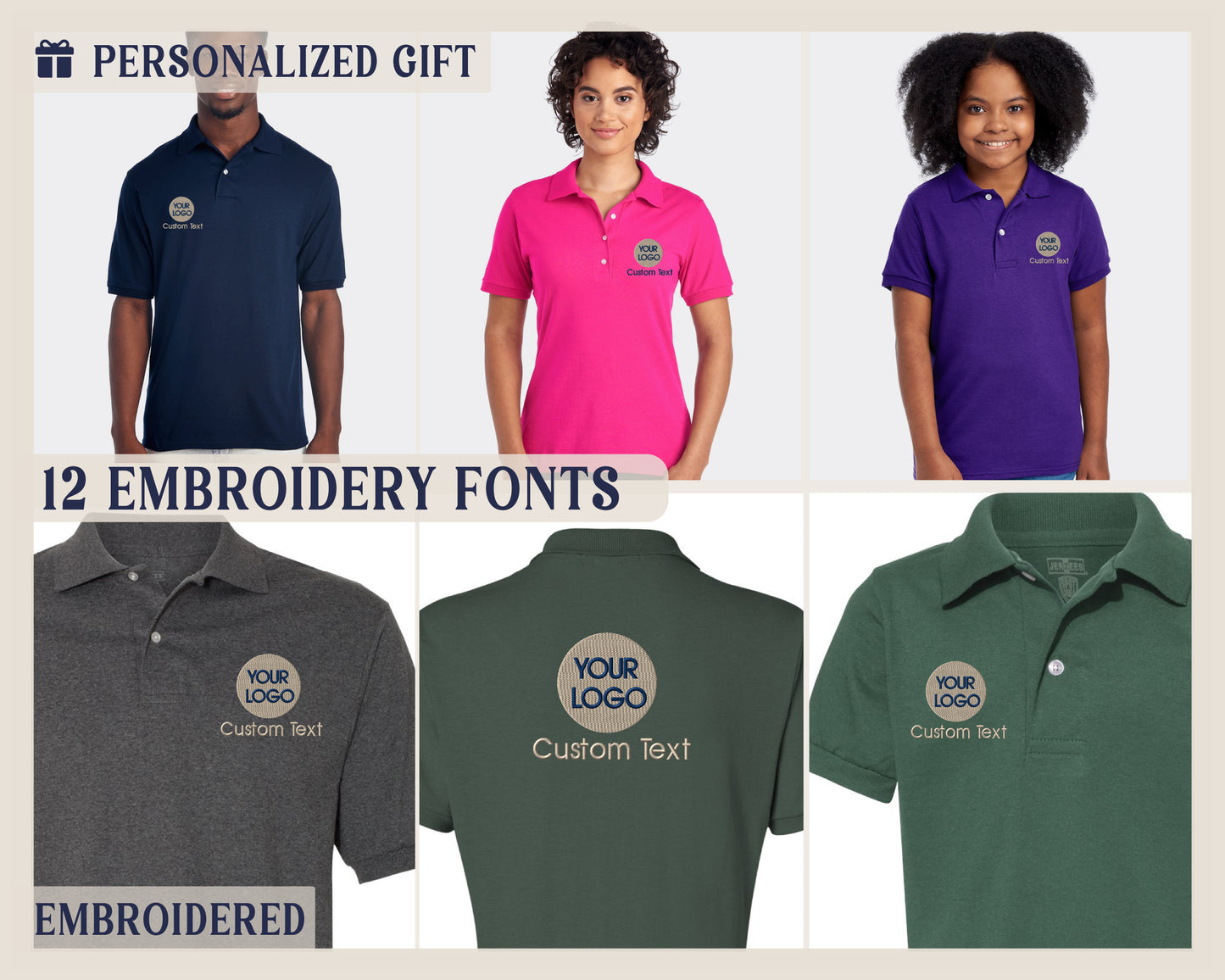 a group of four different colored polo shirts