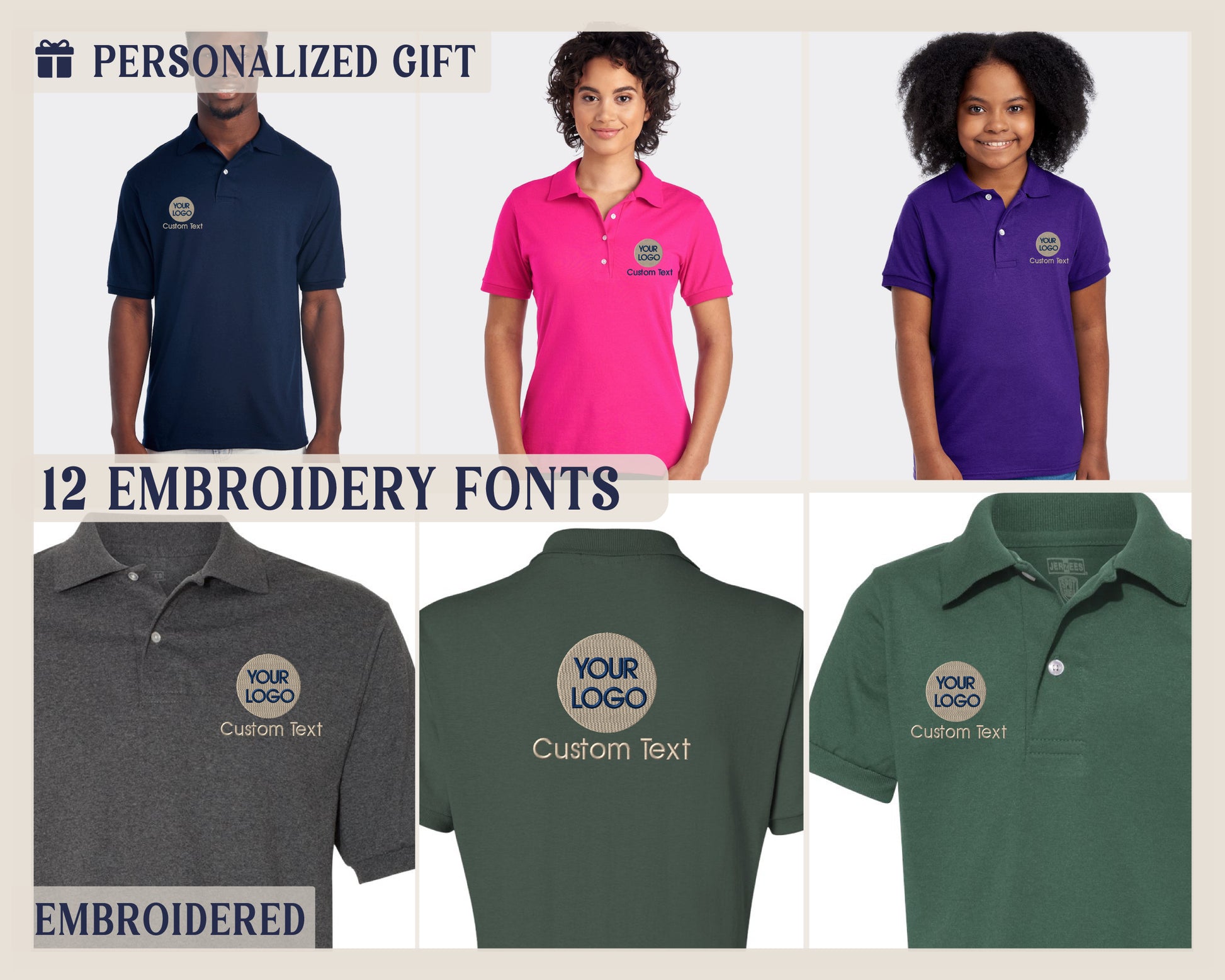 a group of four different colored polo shirts
