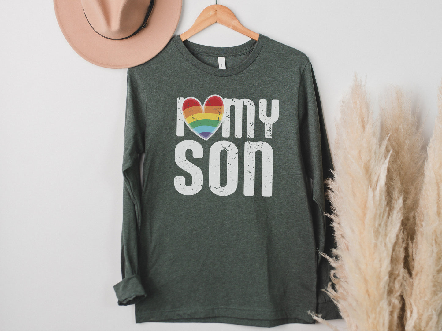 a t - shirt that says i love my son with a rainbow heart