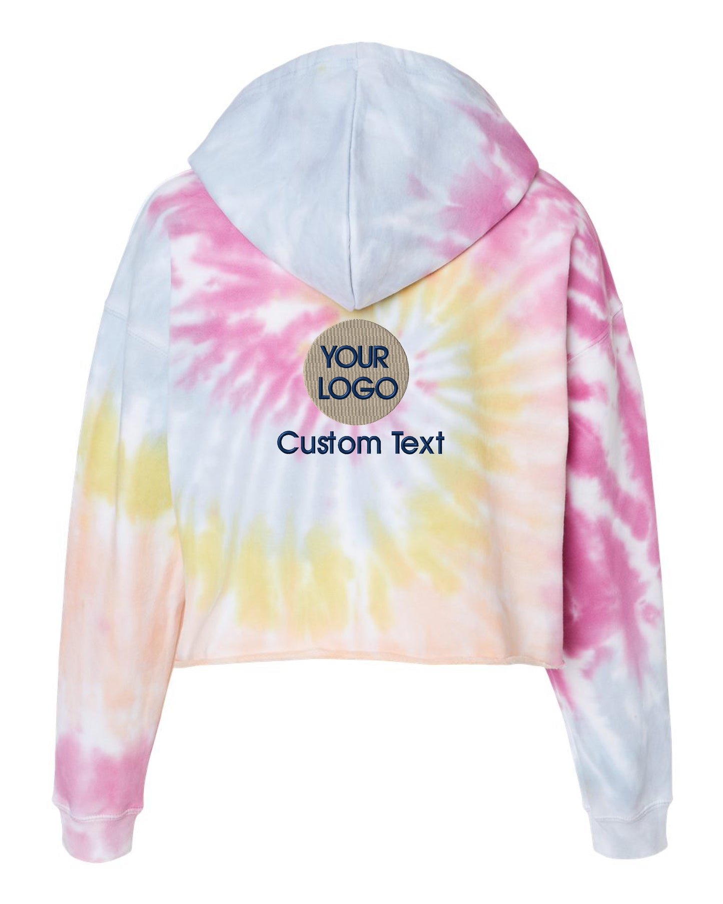 a tie dye hoodie with a custom text