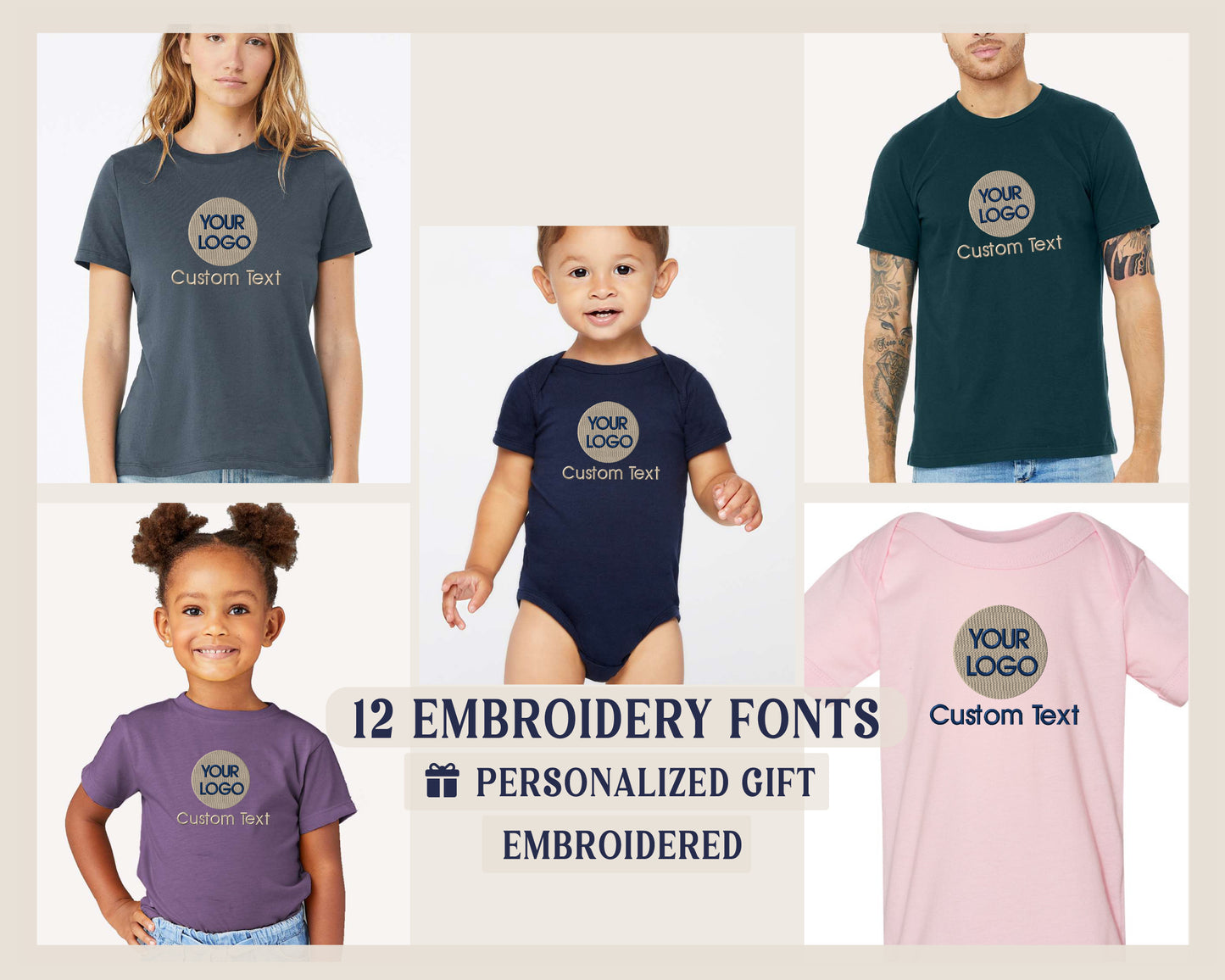 Embroidered - Custom Logo shirts for all family members - Personalized Gift