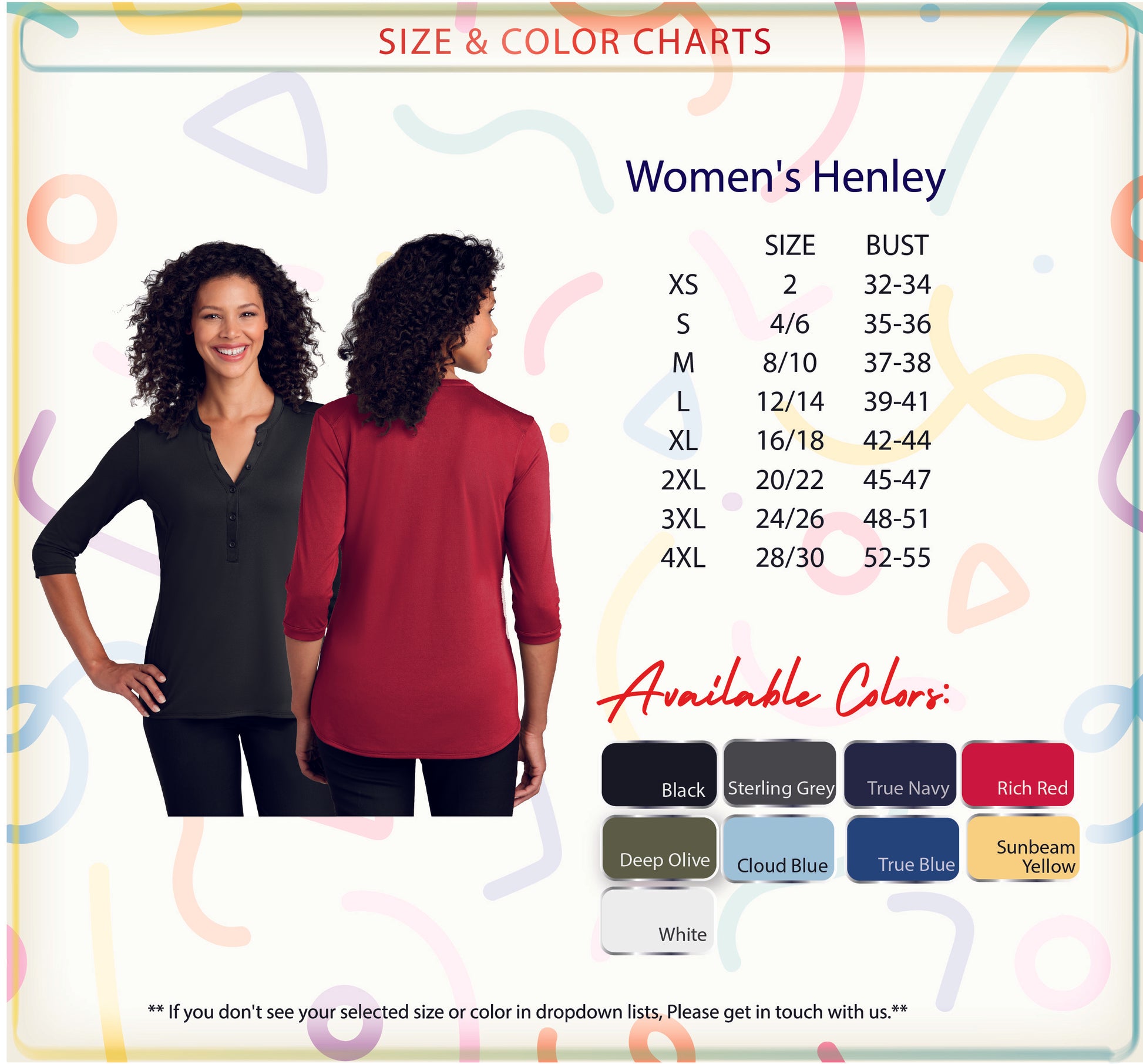 a women's t - shirt size guide with a picture of two women in