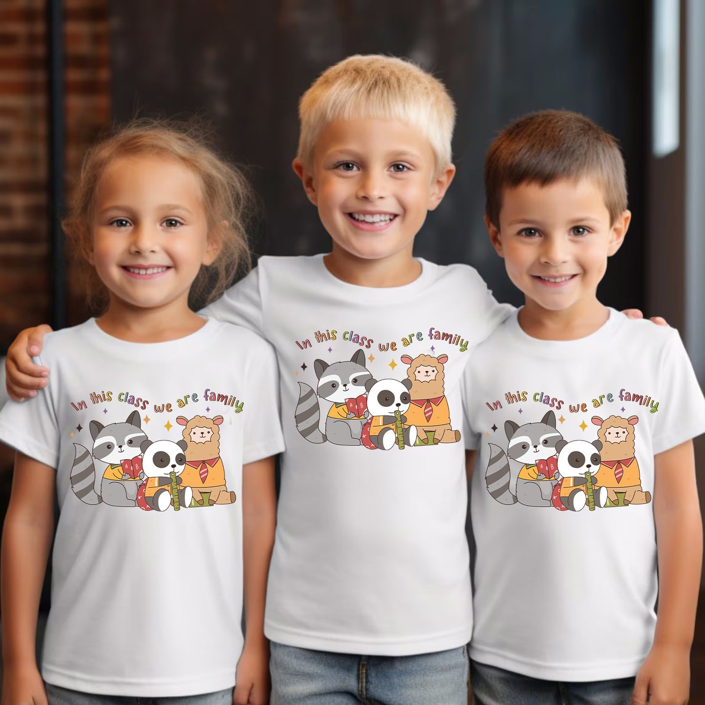 two boys and a girl wearing matching tshirts
