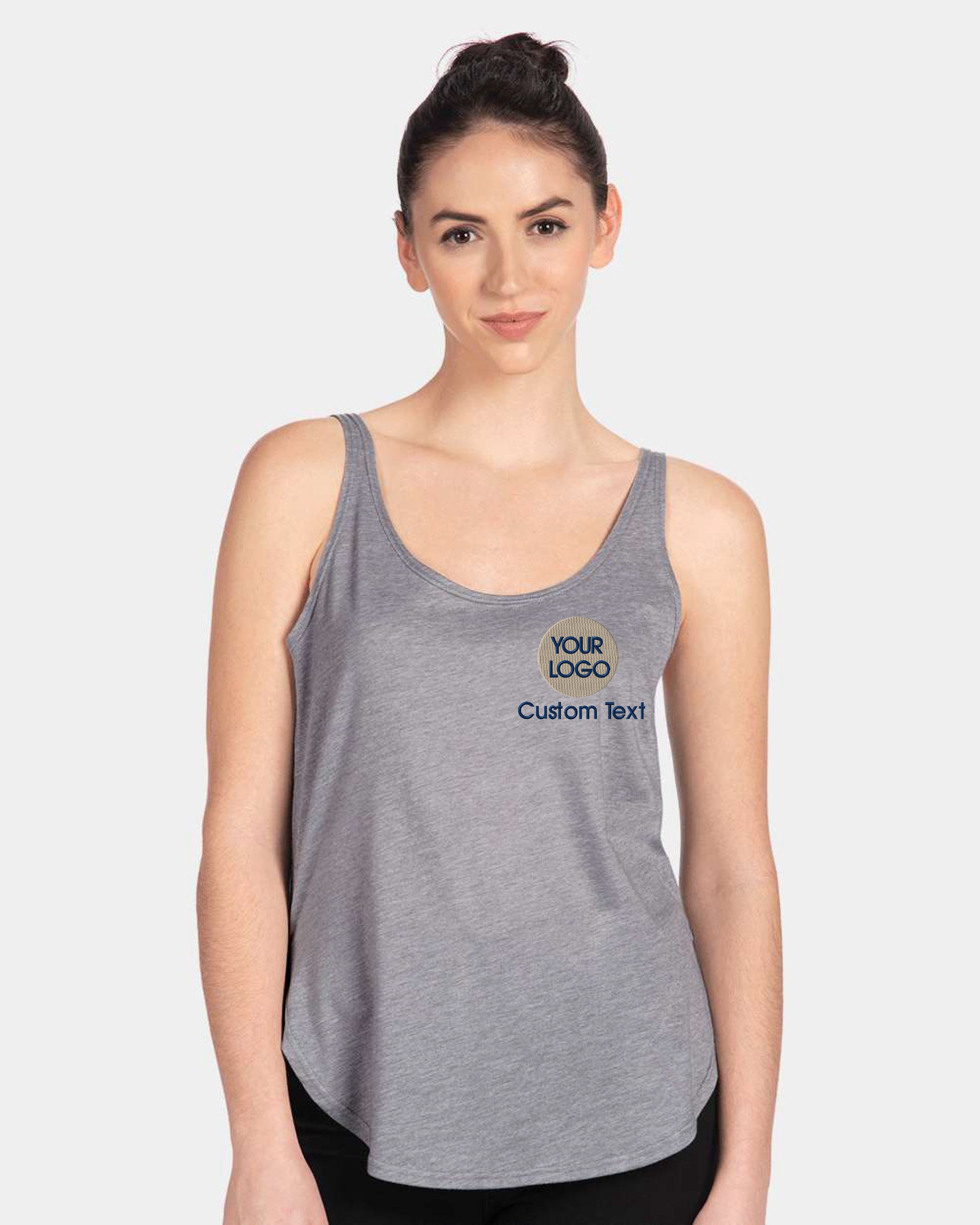 a woman wearing a gray tank top with the words, you're cool,