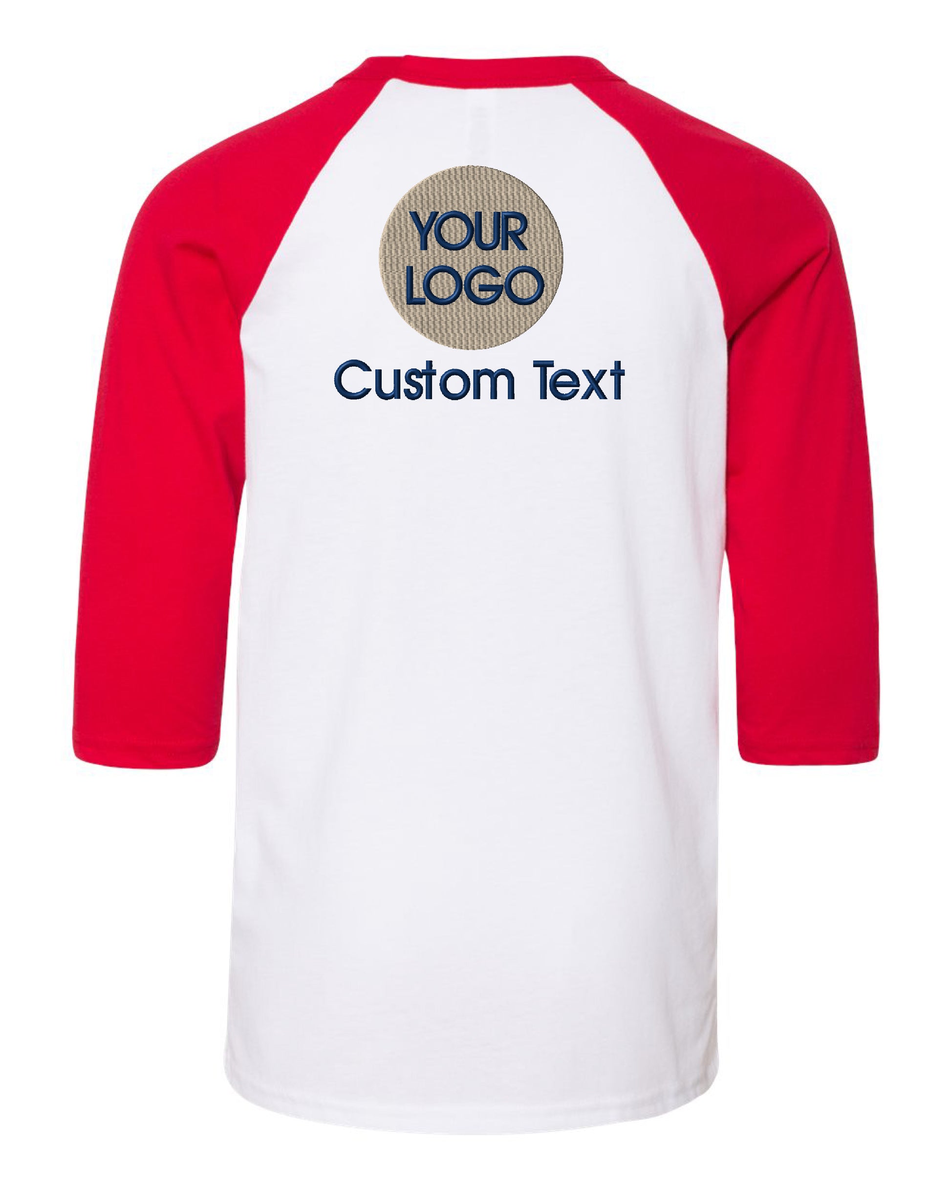 a red and white baseball shirt with a logo on it