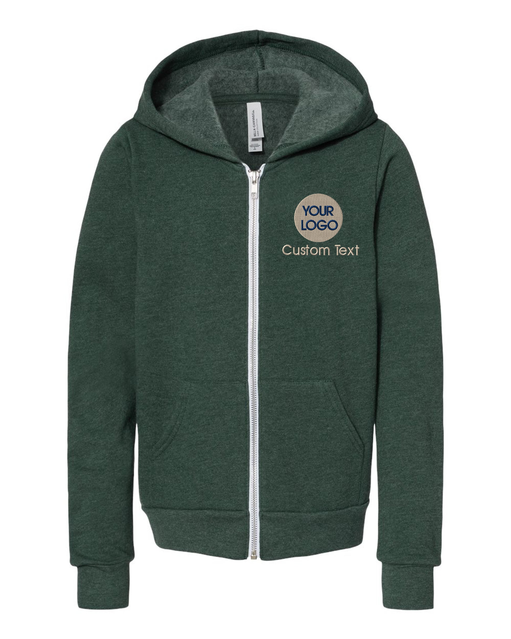 a green sweatshirt jacket with the words your logo on it