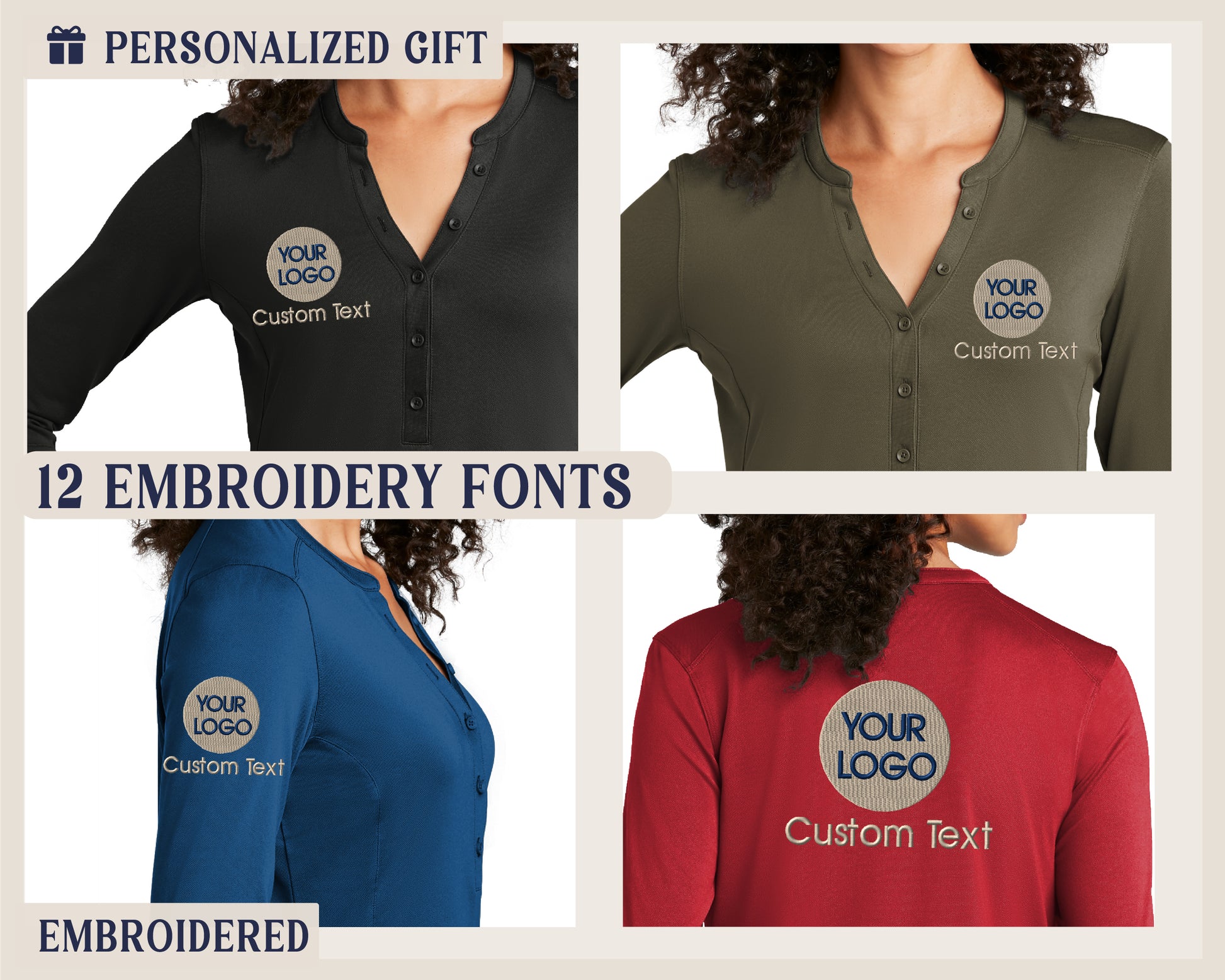 a group of four women's shirts with buttons on them