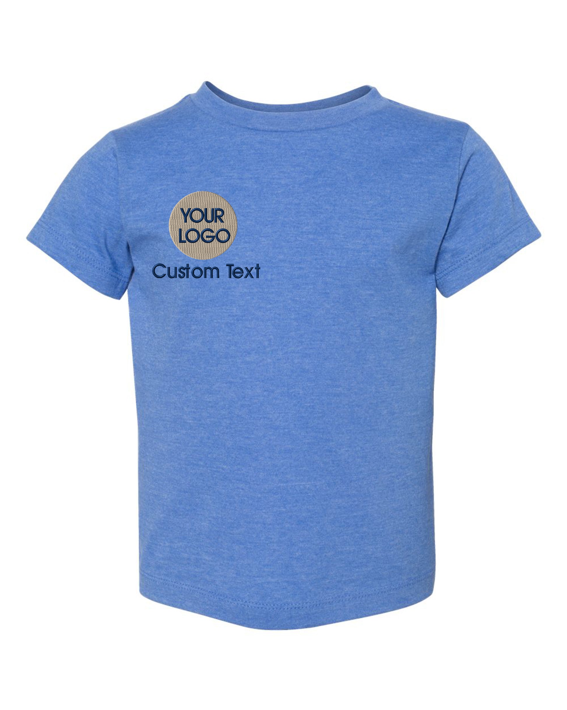 a blue t - shirt with the words your logo on it