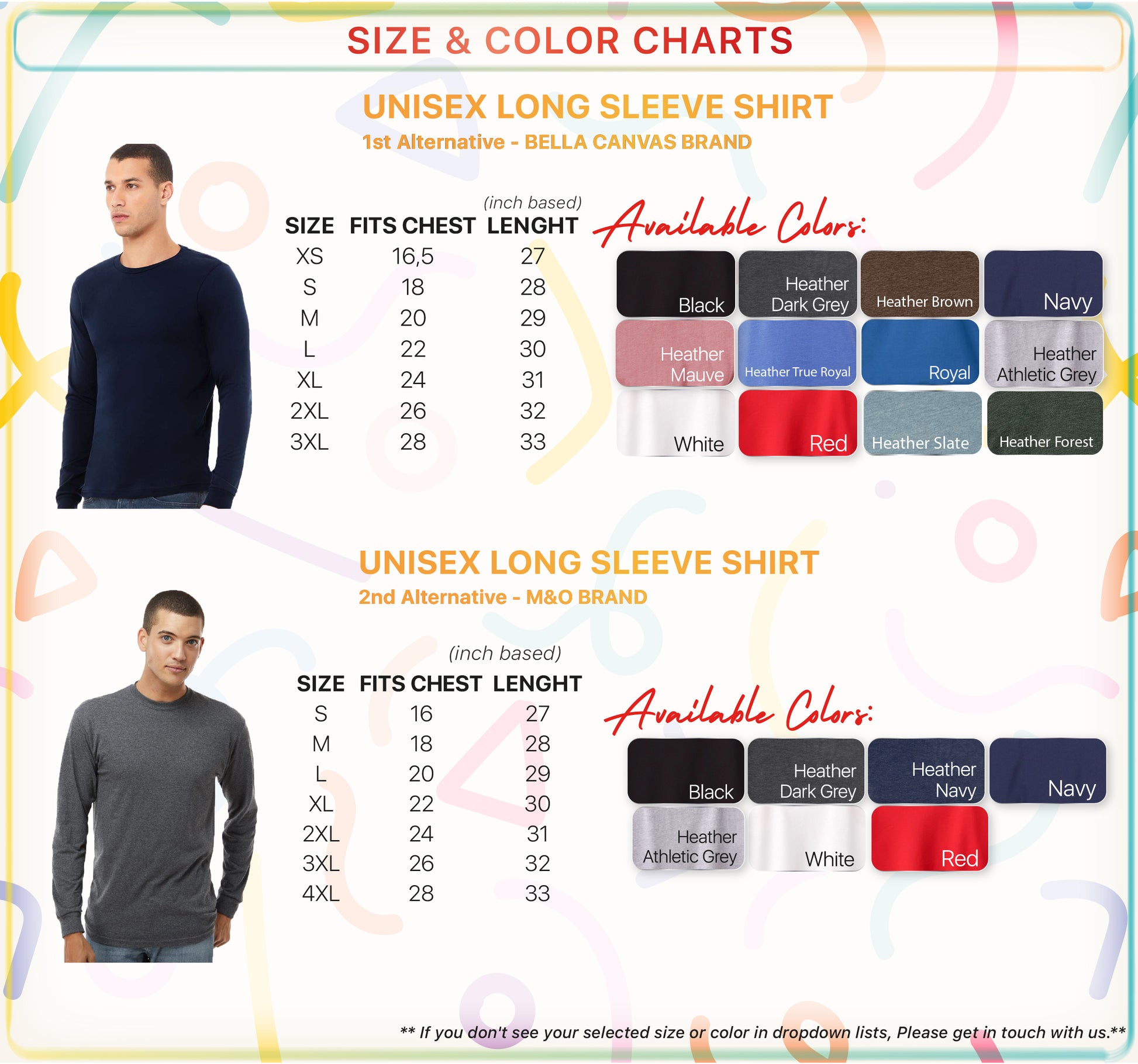 men's long sleeve t - shirt sizes chart