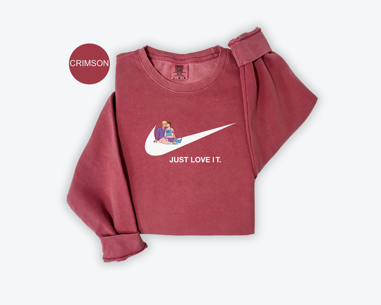 a red shirt with a white nike logo on it