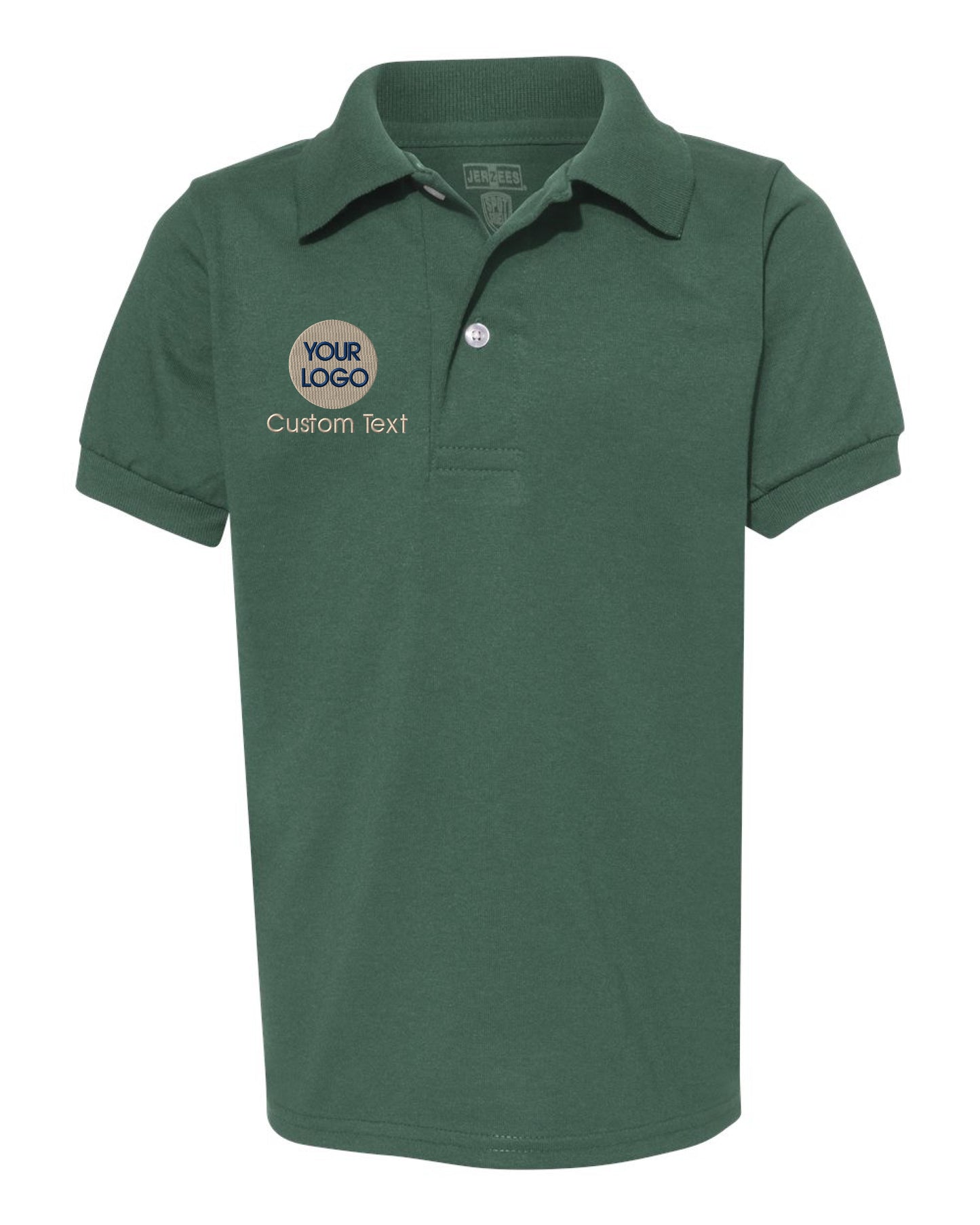 a green polo shirt with a logo on the chest