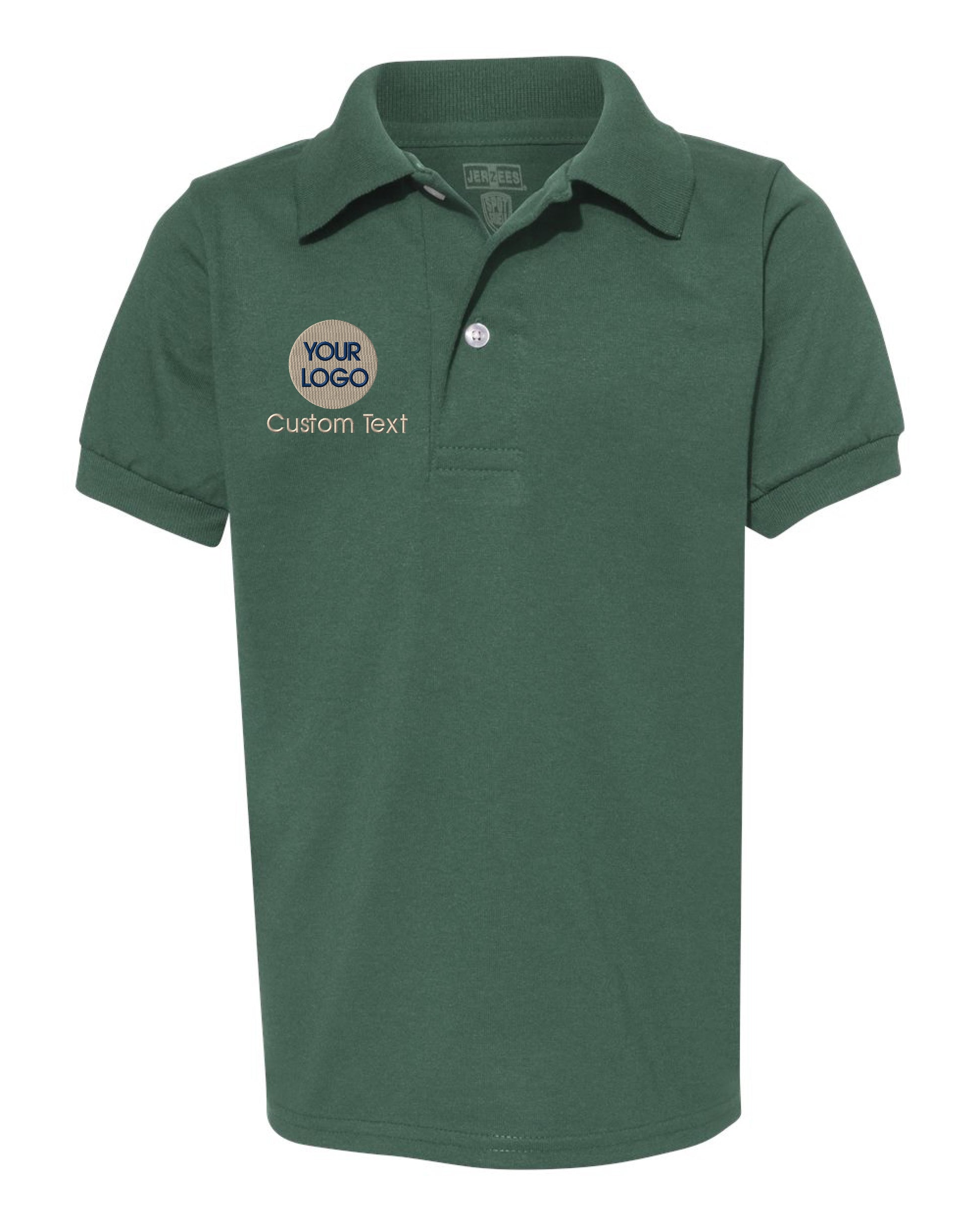 a green polo shirt with a logo on the chest