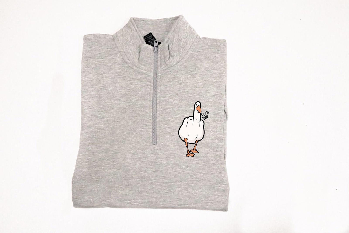 a gray shirt with a picture of a duck on it