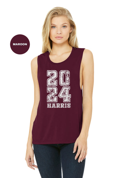 a woman wearing a maroon tank top with the number twenty forty forty forty forty forty