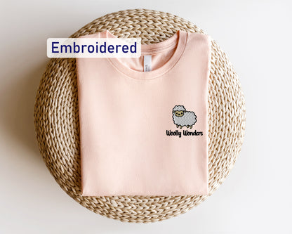 Woolly Wonders Embroidered T-Shirt - Cute Sheep Design for Women