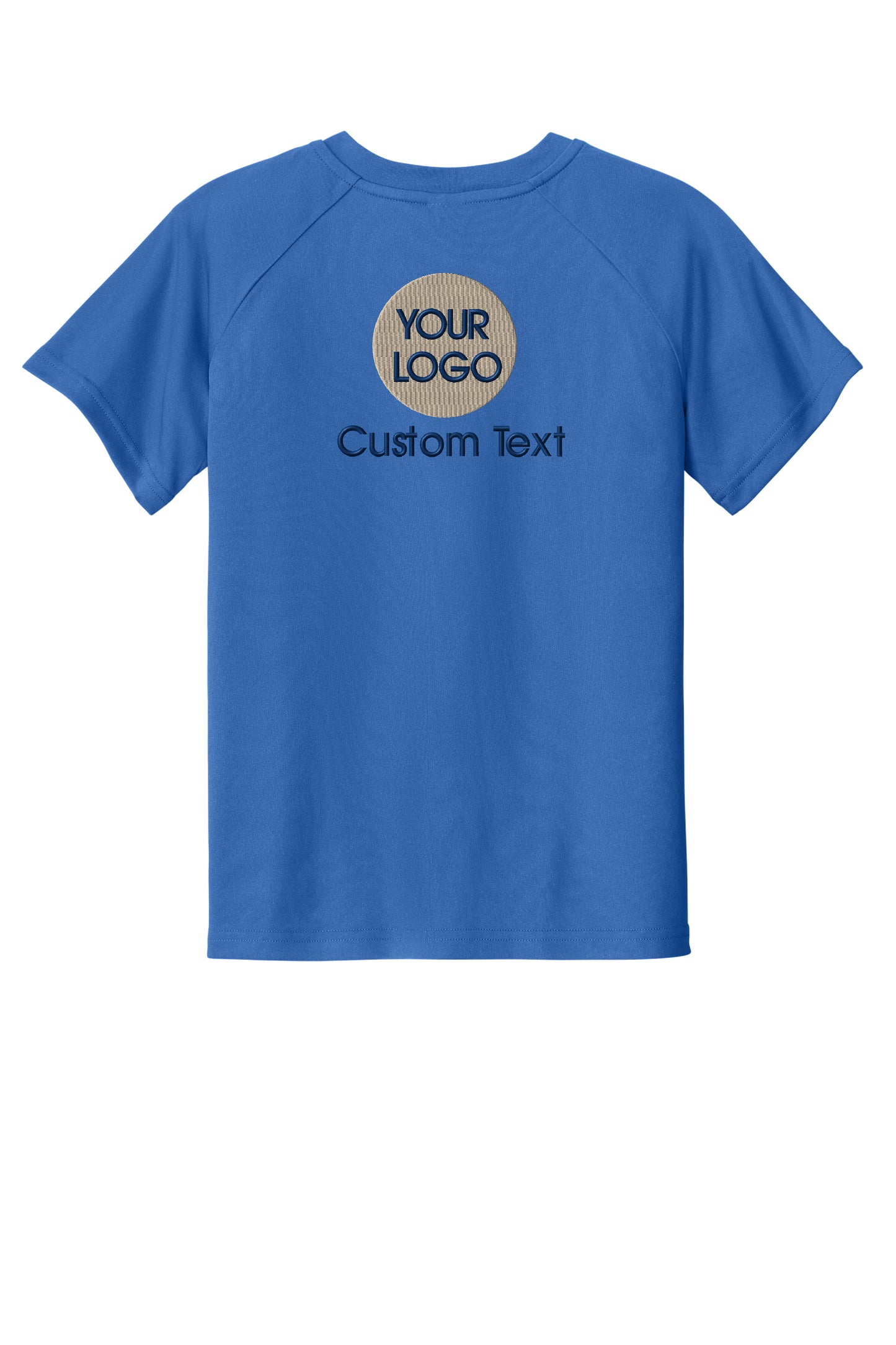 a blue t - shirt with the words your logo on it