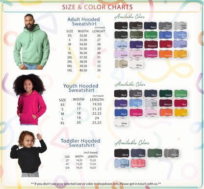 a child's size and color chart for a child's hoodie