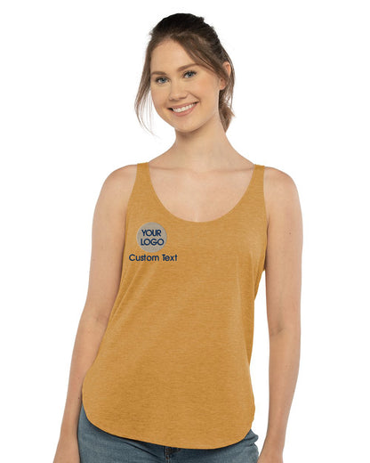 a woman wearing a tank top with a logo on it