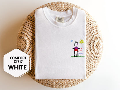 a white t - shirt with a picture of a person on it