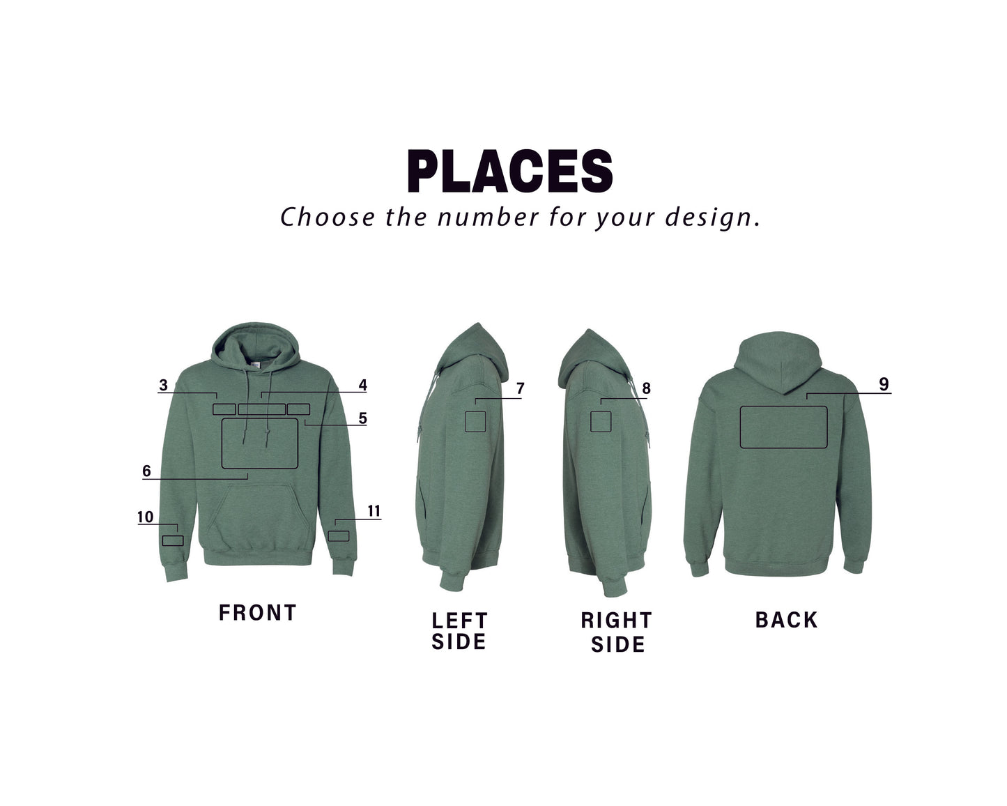 a picture of a green hoodie with measurements