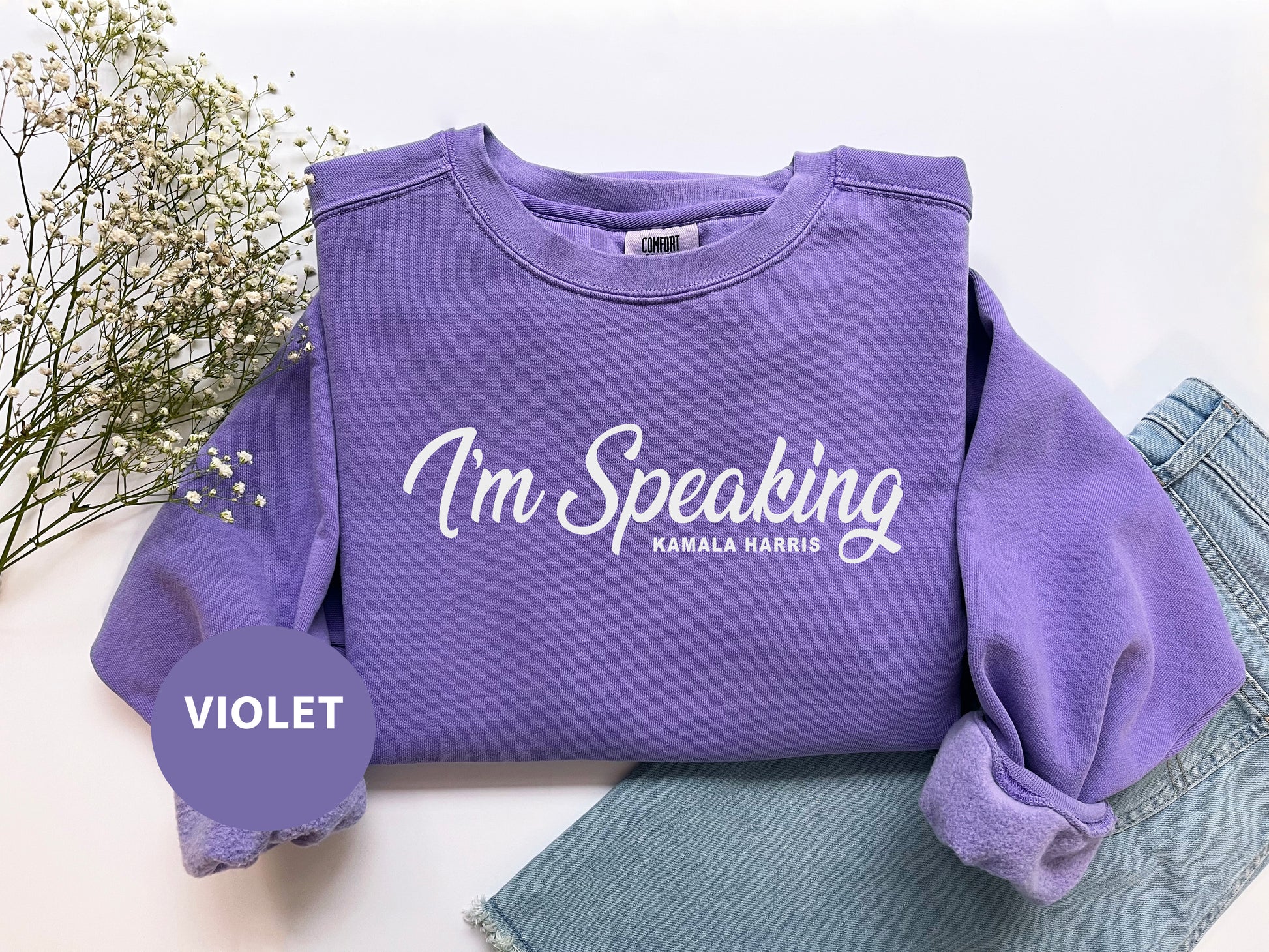 a purple shirt with the words i'm speaking on it