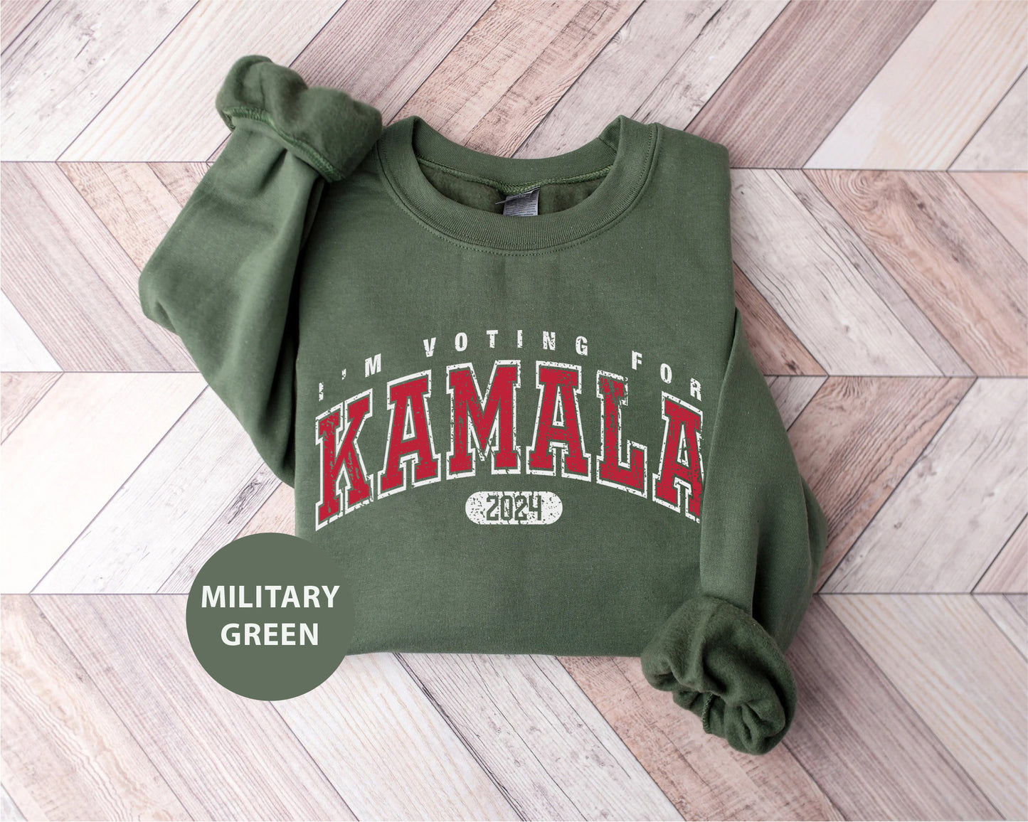 a green sweatshirt with the words i'm voting for kalamala printed on