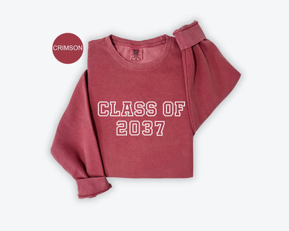 a red sweatshirt with the words class of 2077 printed on it