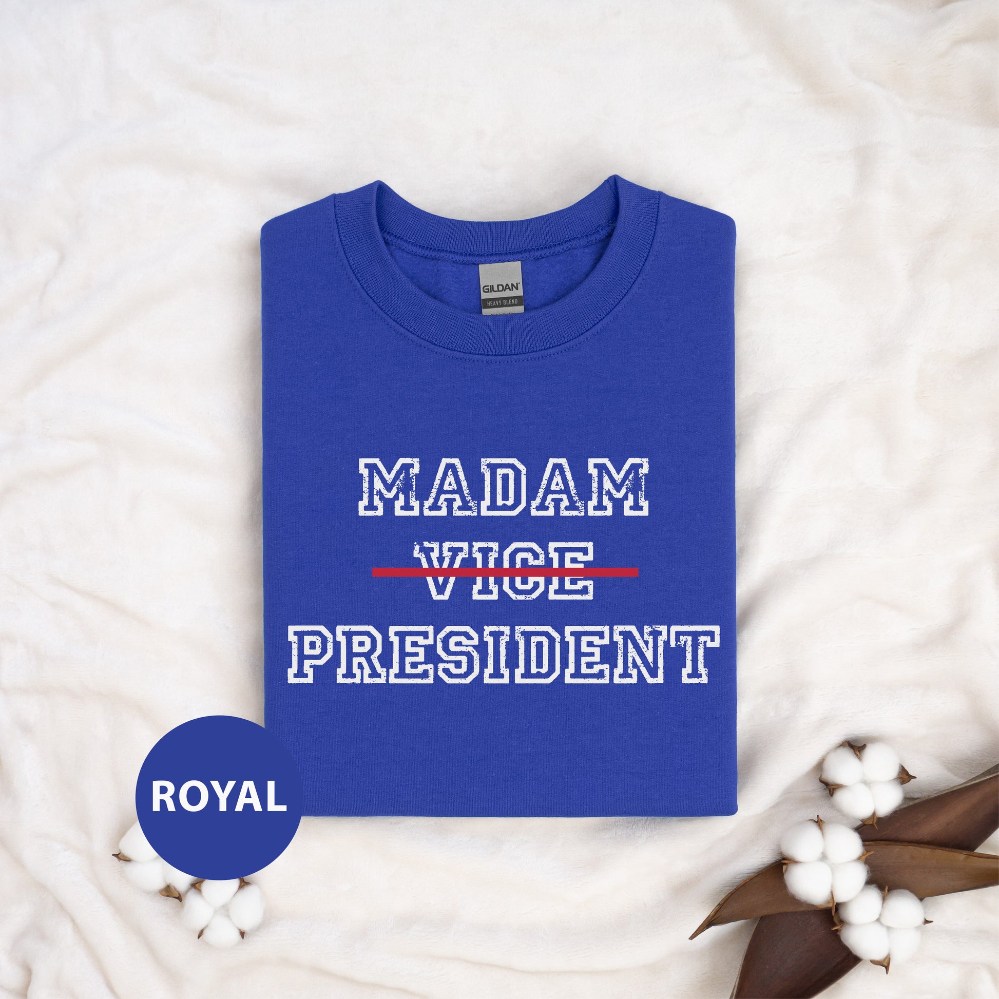 a blue shirt that says madam vice president