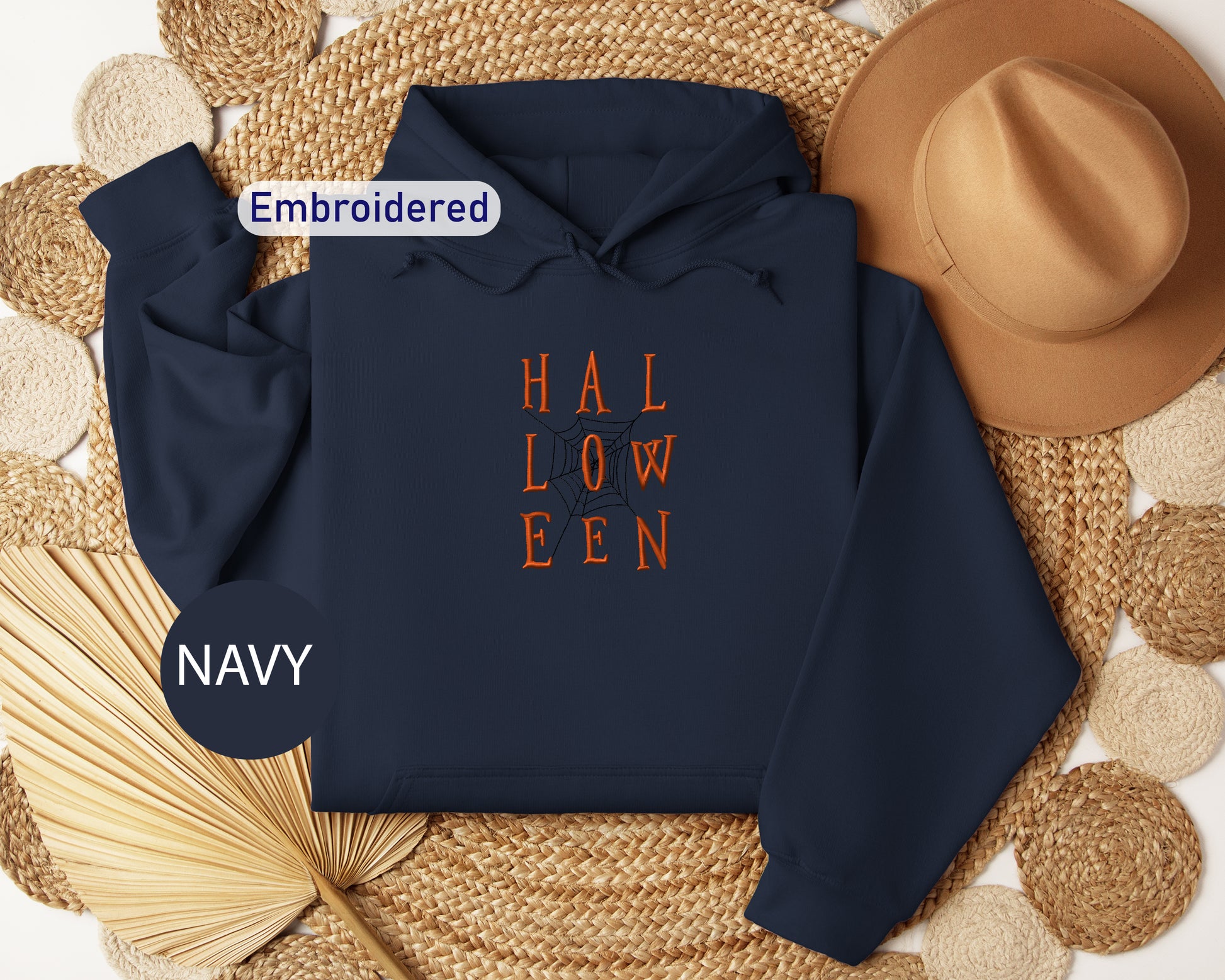 a navy blue hoodie with the words hal low been printed on it