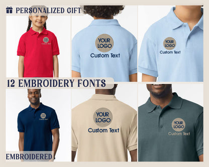 a group of men's polo shirts with custom text