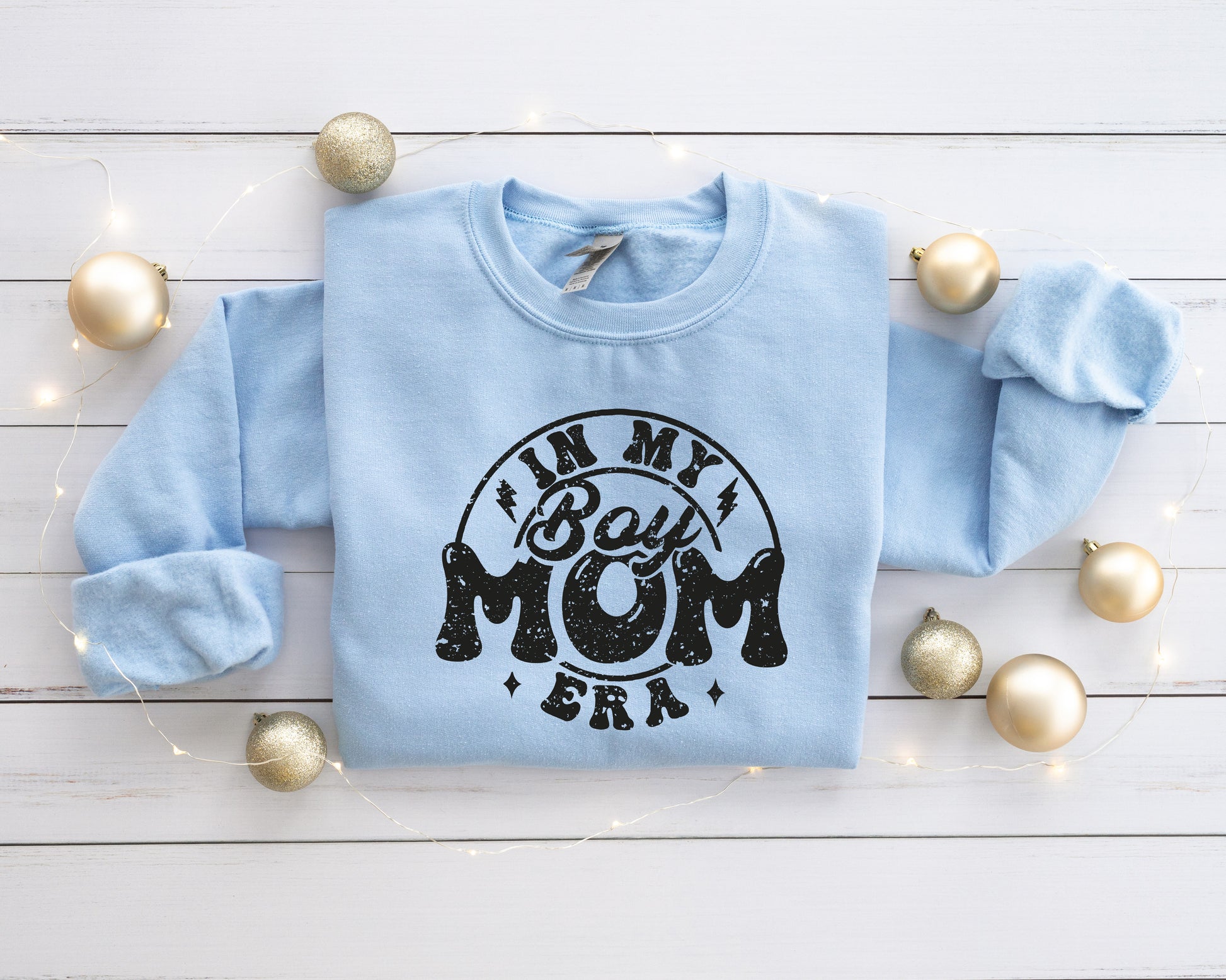 a blue sweatshirt with a mom on it