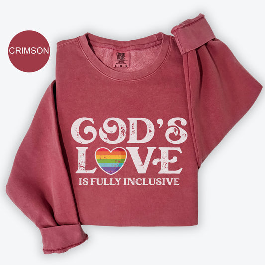 a red shirt with the words god's love is fully inclusive