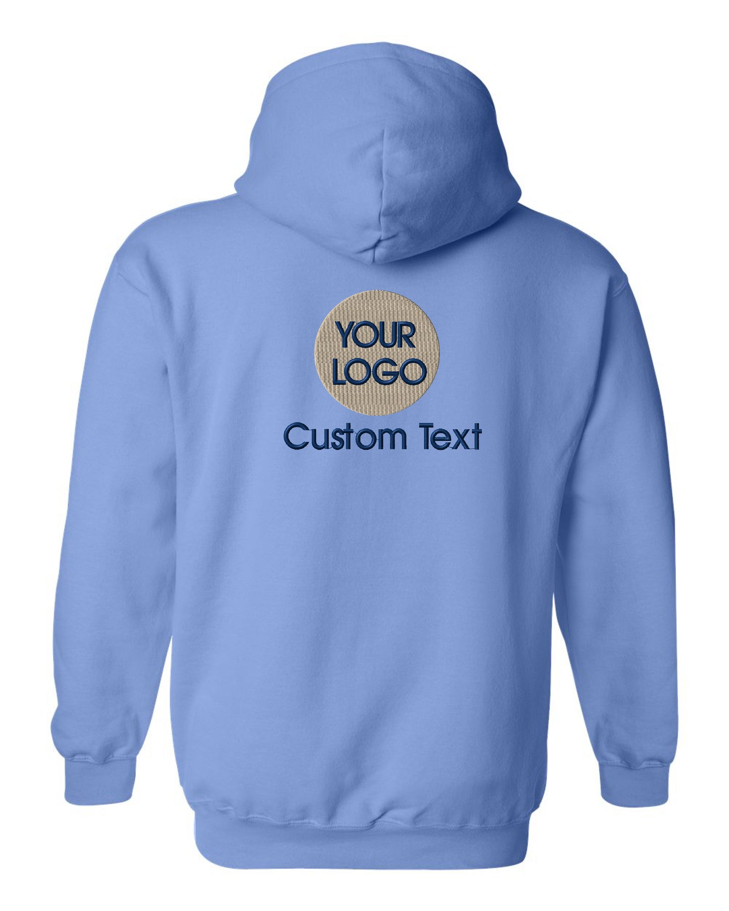 a light blue hoodie with the text your logo on it