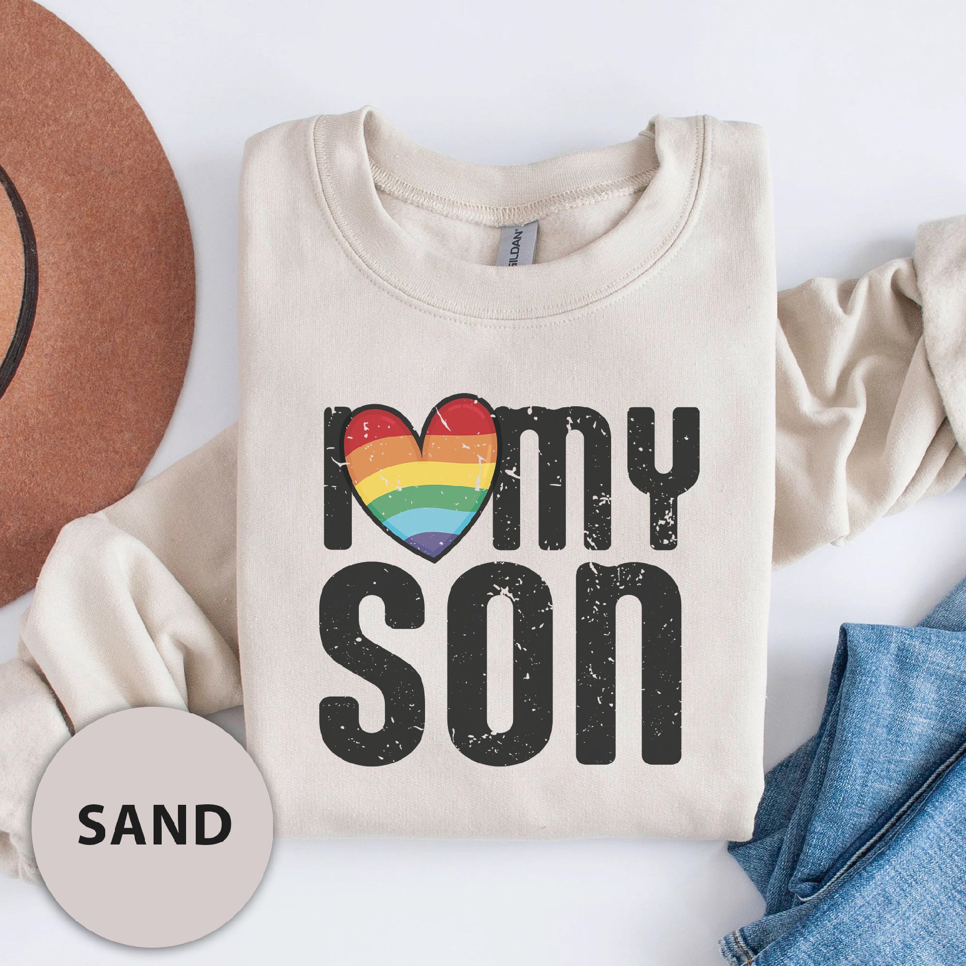 a t - shirt that says i love my son with a rainbow heart