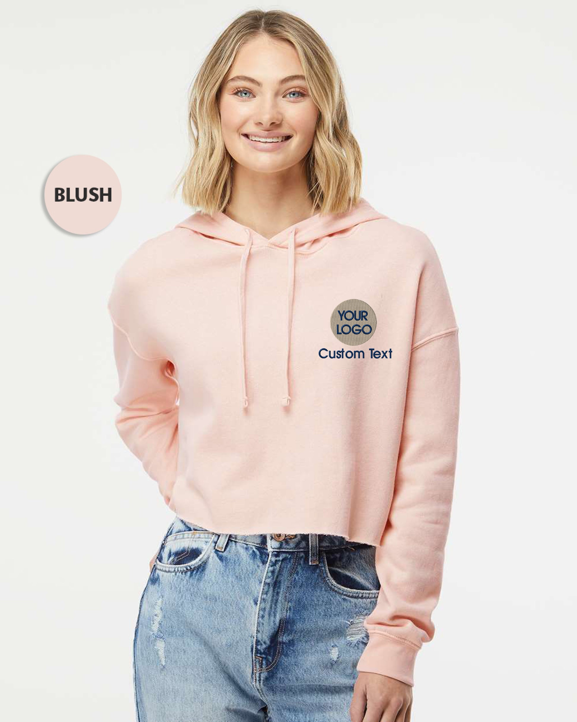 a woman wearing a pink hoodie with the words bush on it