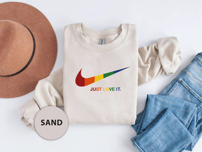 a t - shirt that says just love it next to a hat and jeans