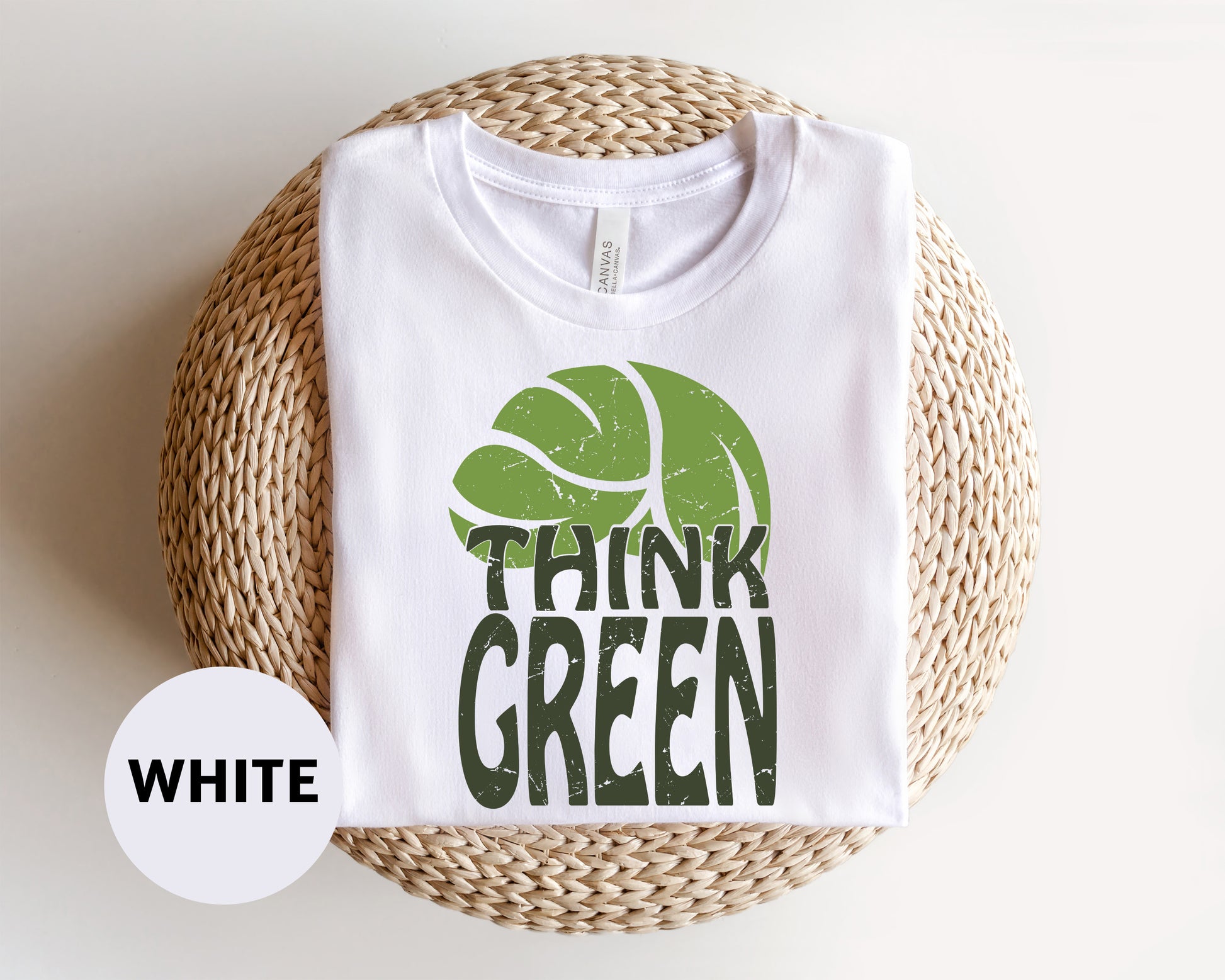 a white t - shirt with the words think green printed on it