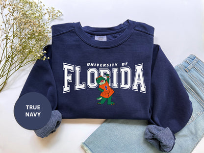 a blue sweatshirt with a florida mascot on it