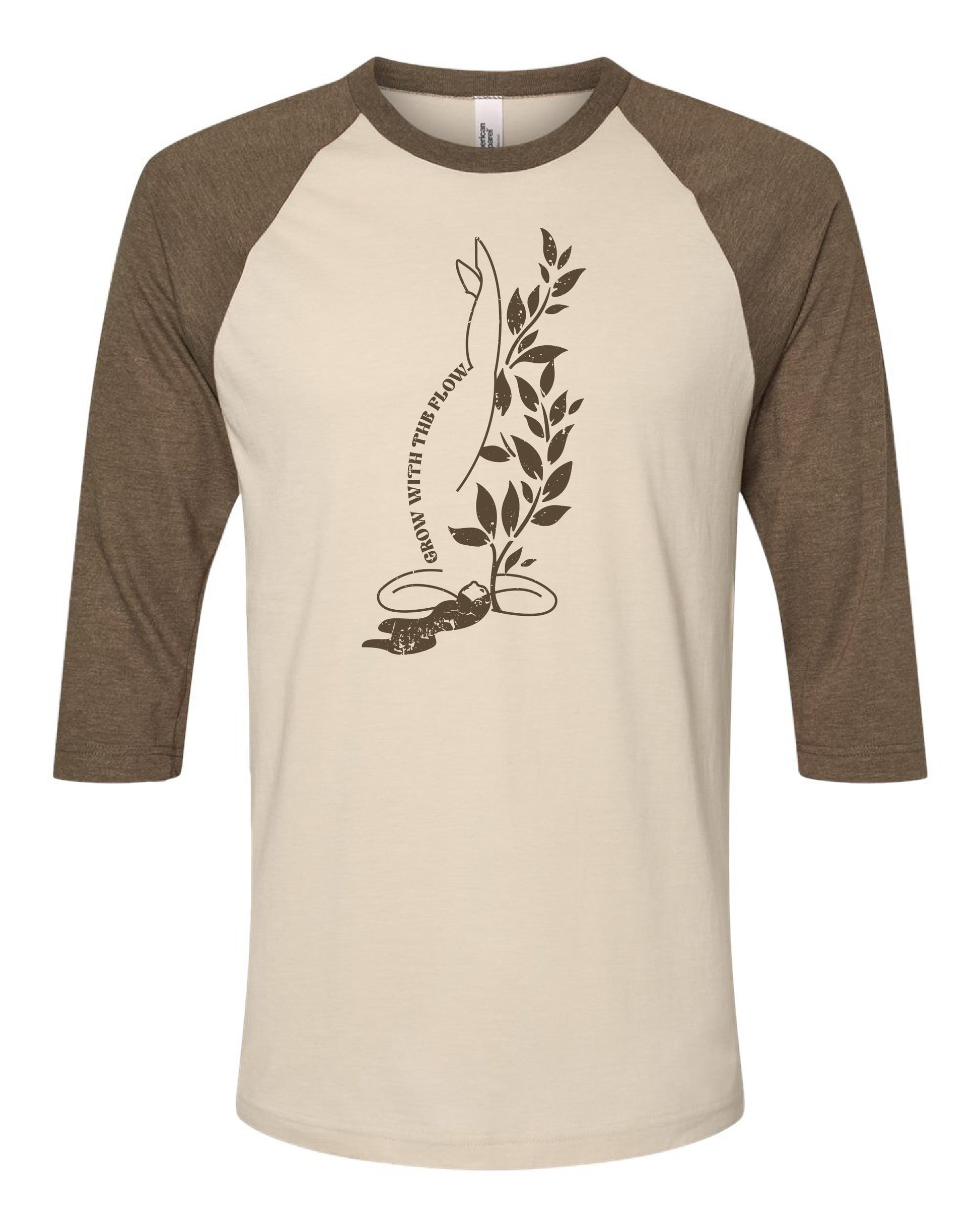 a white and brown shirt with a plant on it