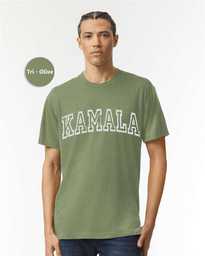 a man wearing a green shirt with the word kalamala printed on it