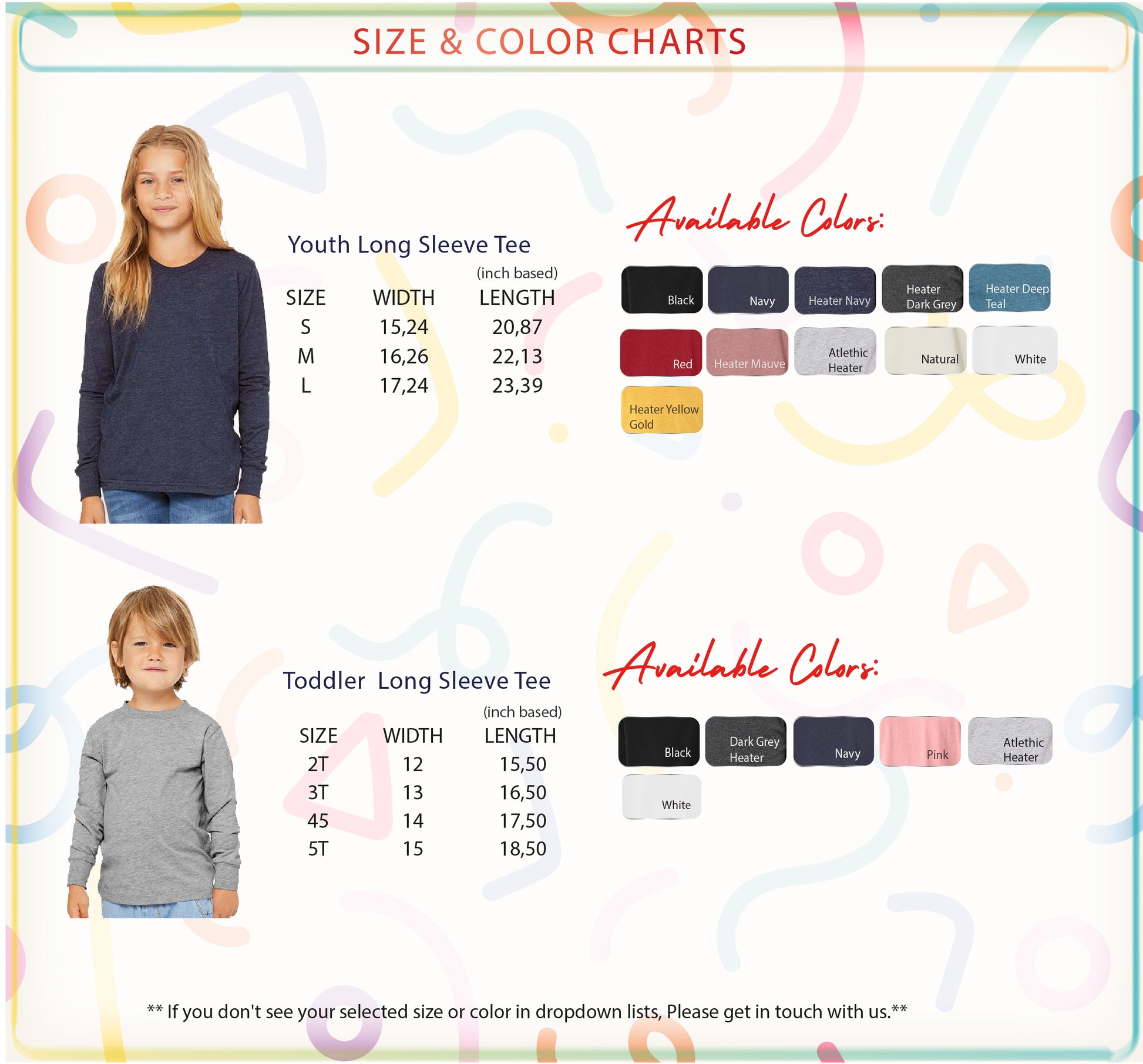 a child's size and color chart for a sweater