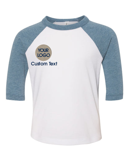 a white and blue shirt with a logo on it