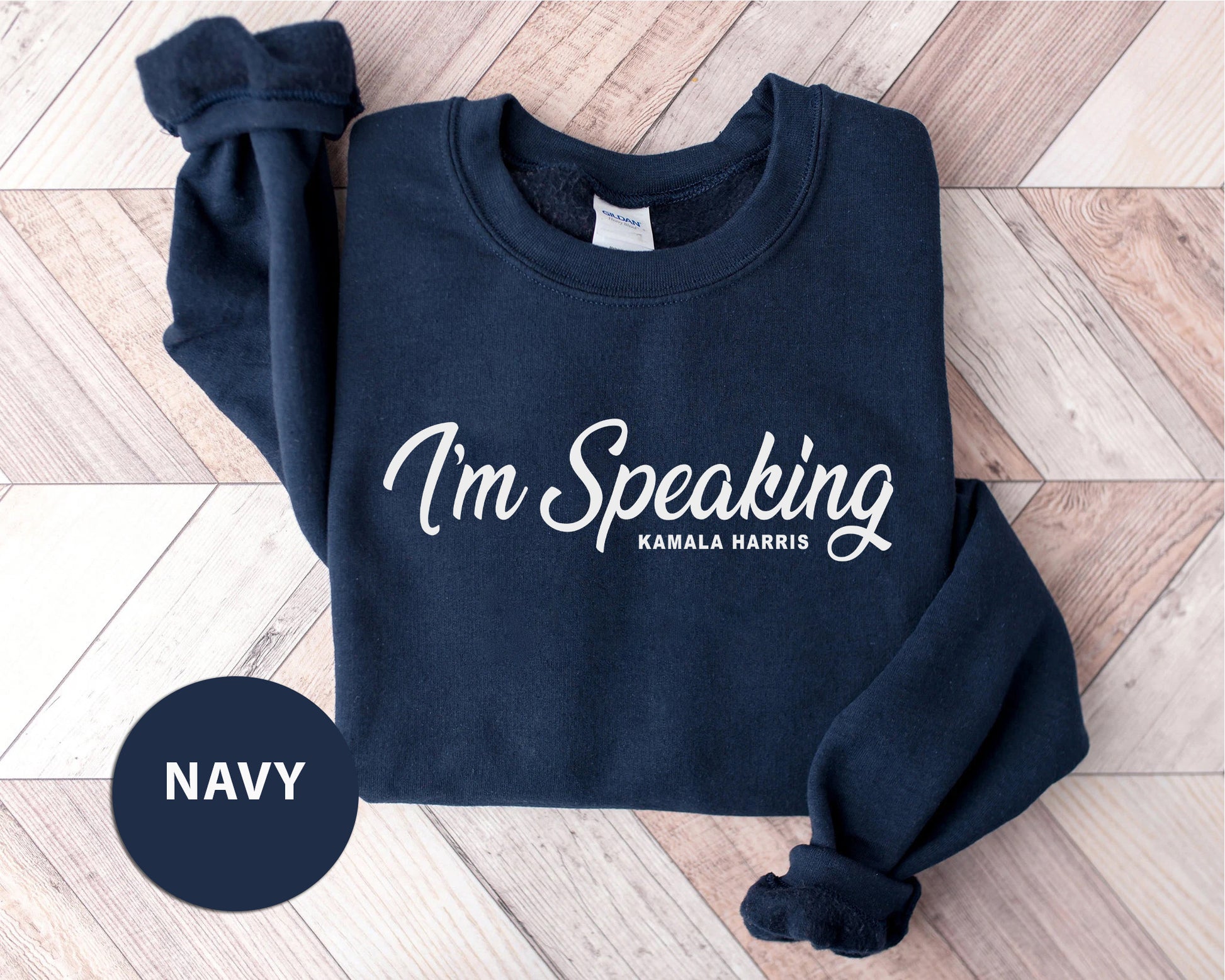 a navy sweatshirt with the words i'm speaking on it