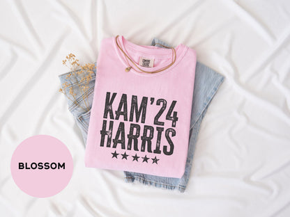 a pink shirt that says karn'24 harris on it