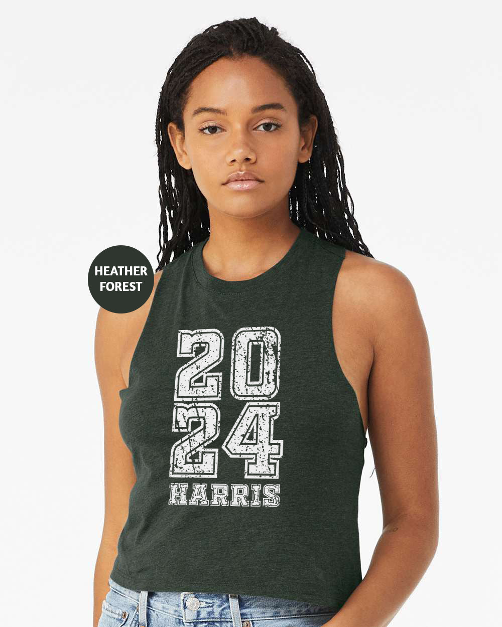 a woman wearing a green tank top with the number twenty forty forty forty forty forty